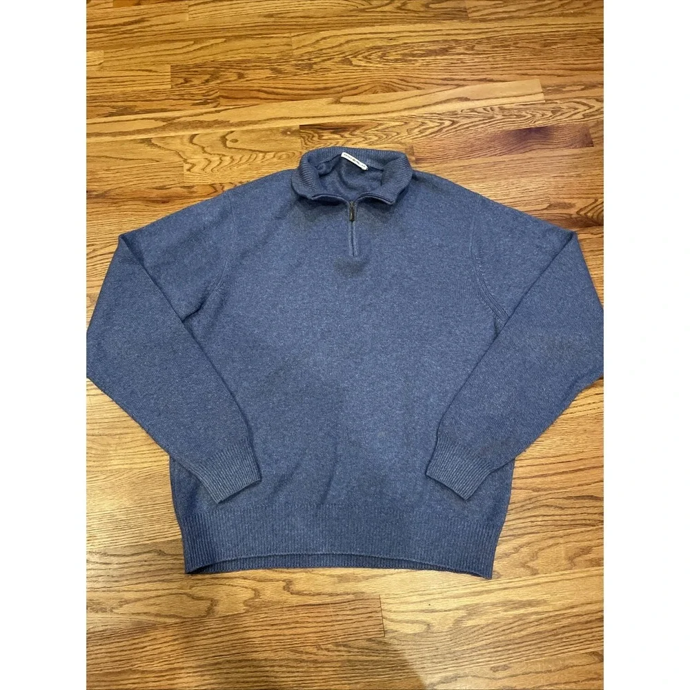 Peter Millar Men's Merino Wool Cashmere‎ Blend Blue Quarter Zip Size XL (READ)